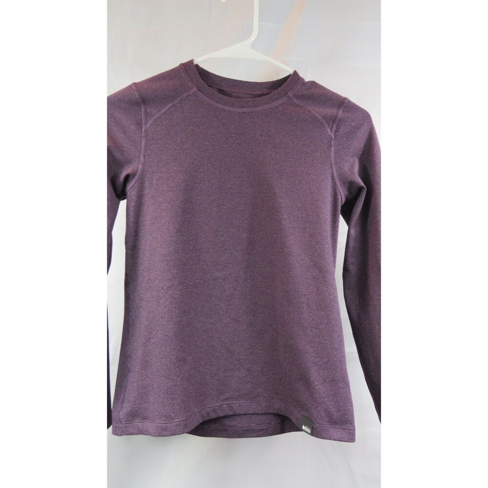REI Base Layer Shirt Kids Size Medium Purple Long Sleeve Micro Stripe Stretch